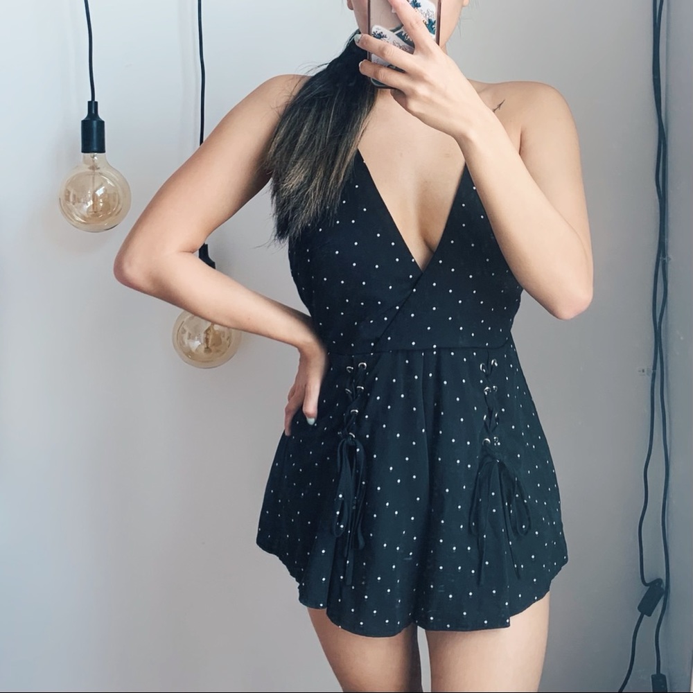 LF Polka Dot Lace Up Romper